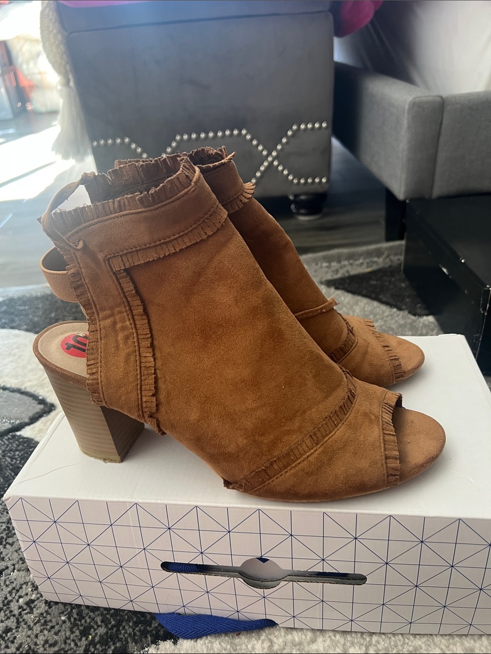 Hot Kiss Tan Suede Open-Toe Block Heel Sandals